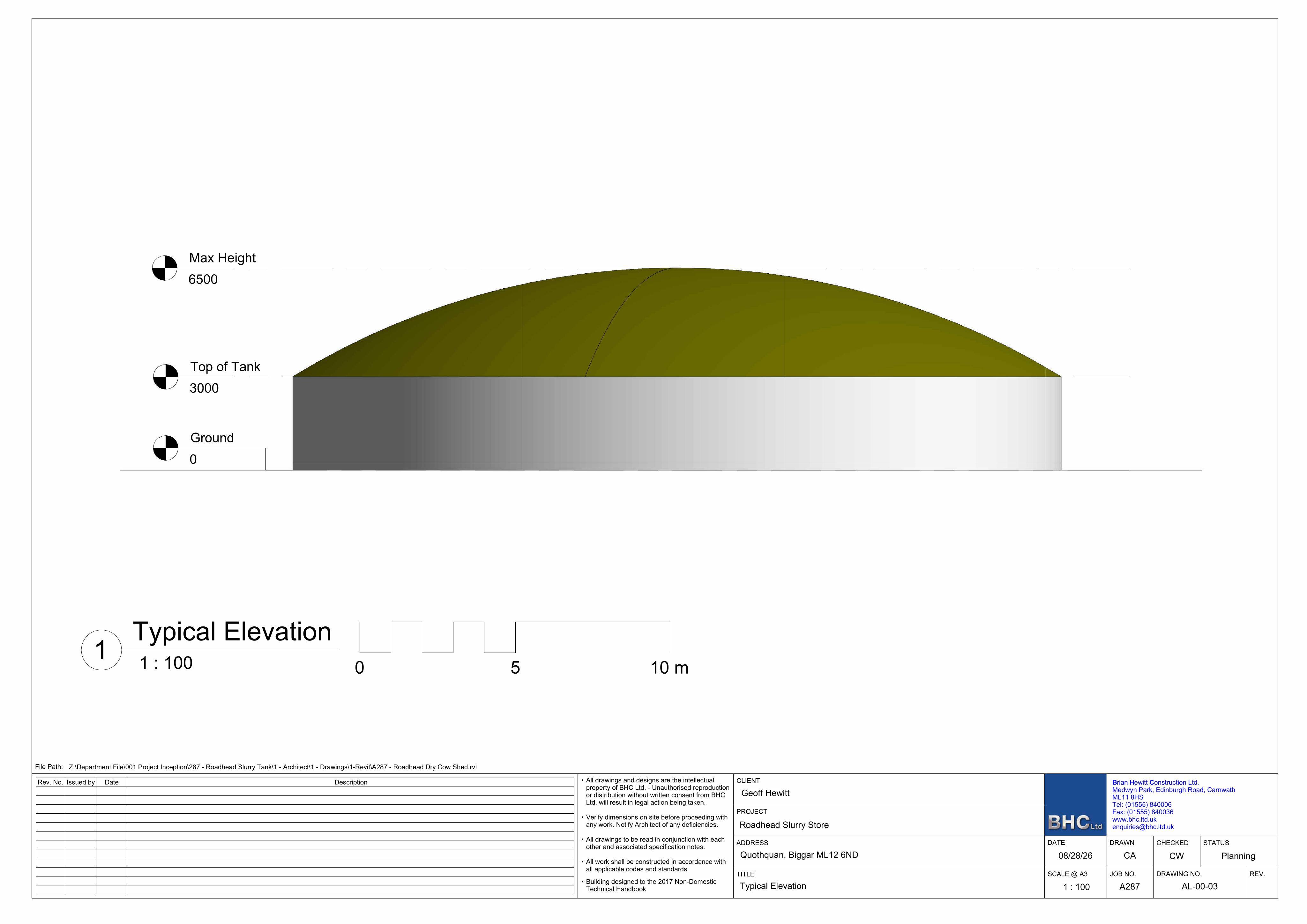 Planning document preview for application P/26/1154, at Roadhead Farm Shieldhill Road Quothquan Biggar ML12 6ND, showing Typical elevation, page 1