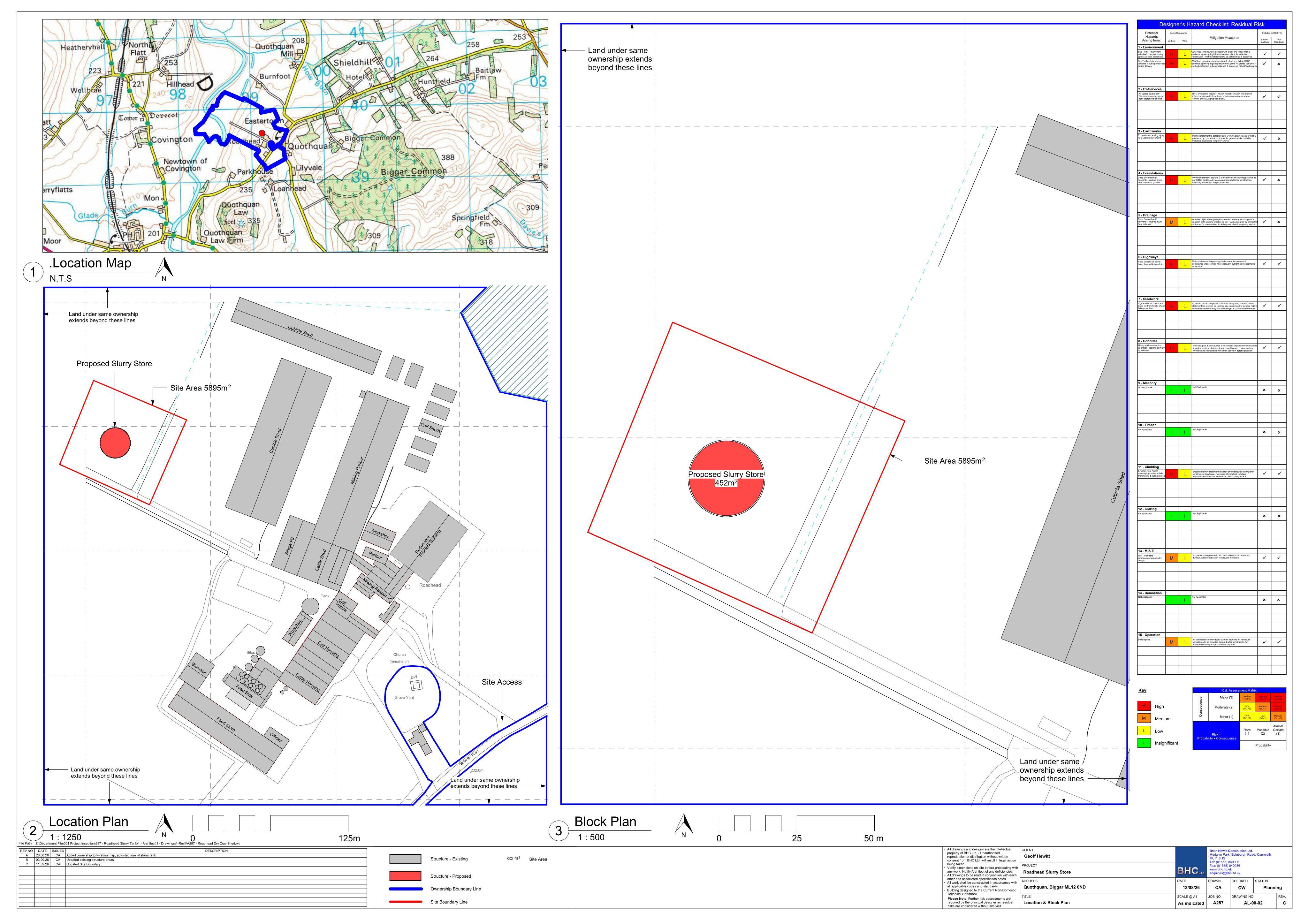 Planning document preview for application P/26/1154, at Roadhead Farm Shieldhill Road Quothquan Biggar ML12 6ND, showing Location & block plan, page 1